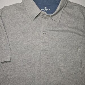 Woolrich Polo Shirt Mens M Gray Heather Pocket Short Sleeve 100% Cotton Casual